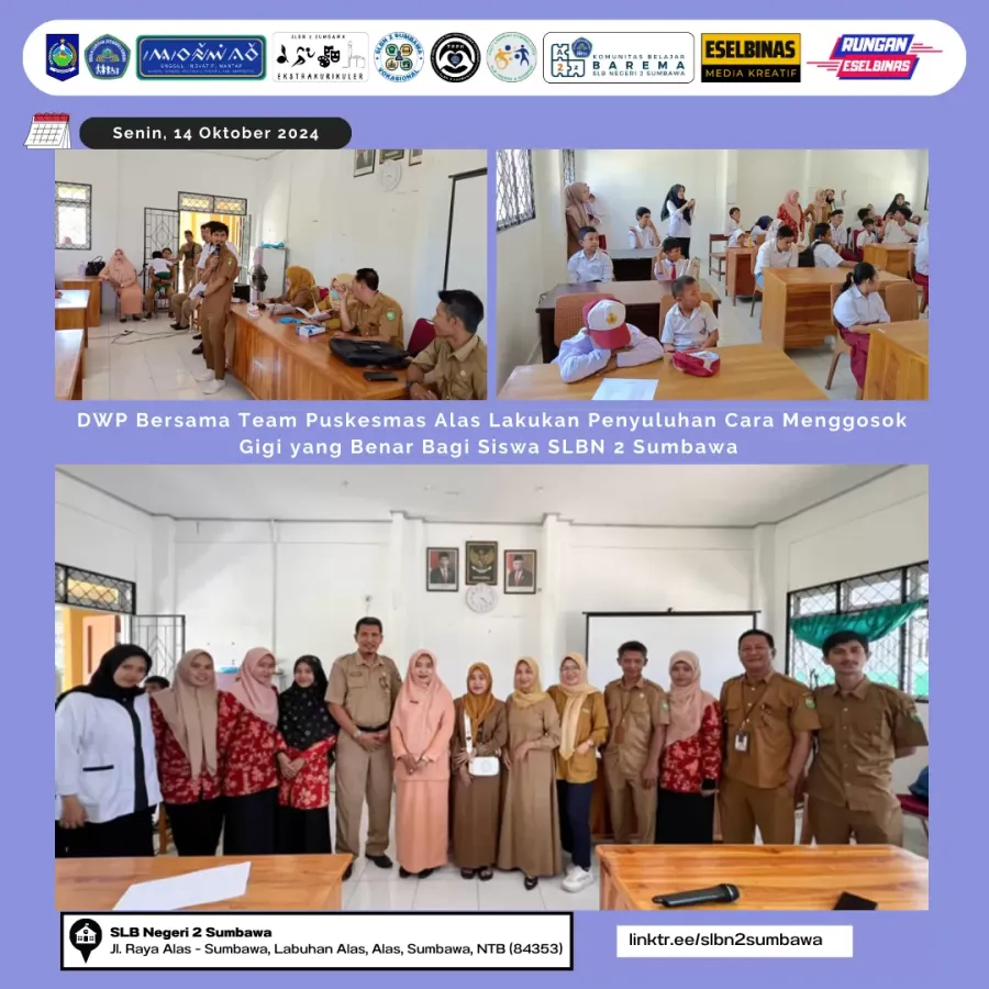 DWP Bersama Team Puskesmas Alas Lakukan Penyuluhan Cara Menggosok Gigi yang Benar Bagi Siswa SLBN 2 Sumbawa 