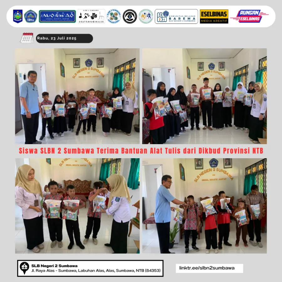 Siswa SLBN 2 Sumbawa Terima Bantuan Alat Tulis dari Dikbud Provinsi NTB