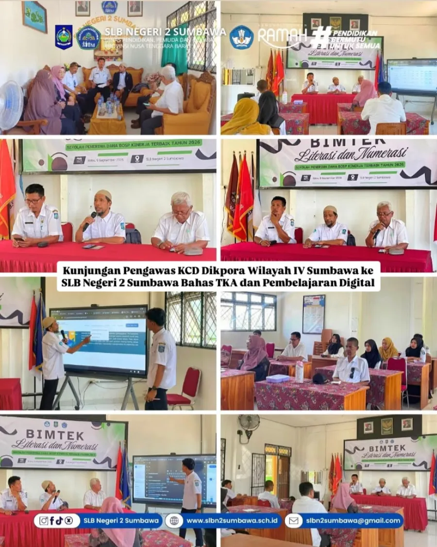 Kunjungan Pengawas KCD Dikpora Wilayah IV Sumbawa ke SLB Negeri 2 Sumbawa Bahas TKA dan Pembelajaran Digital