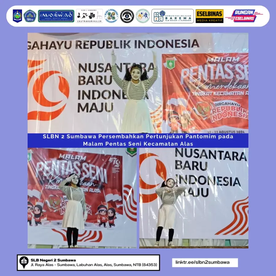 SLBN 2 Sumbawa Persembahkan Pertunjukan Pantomim pada Malam Pentas Seni Kecamatan Alas