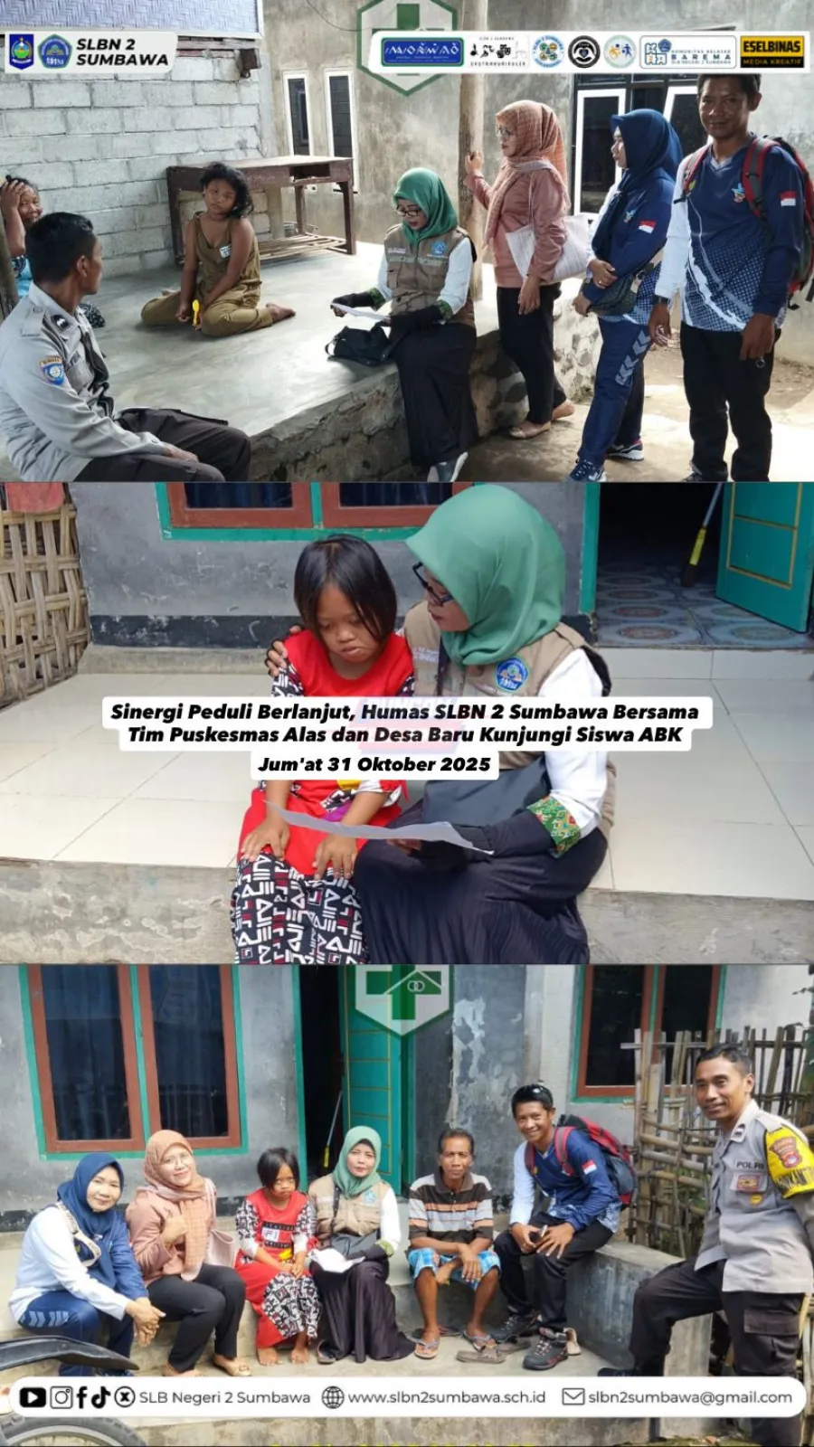 Sinergi Peduli Berlanjut Humas SLBN 2 Sumbawa Bersama Tim Puskesmas Alas dan Desa Baru Kunjungi Siswa ABK
