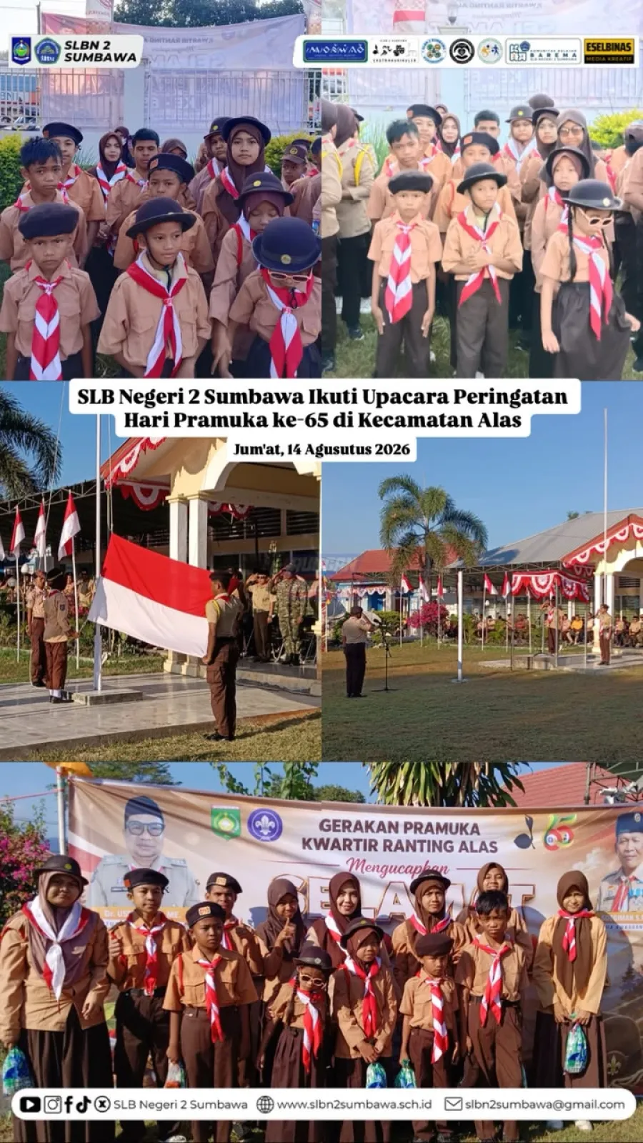 SLB Negeri 2 Sumbawa Ikuti Upacara Peringatan Hari Pramuka ke-65 di Kecamatan Alas