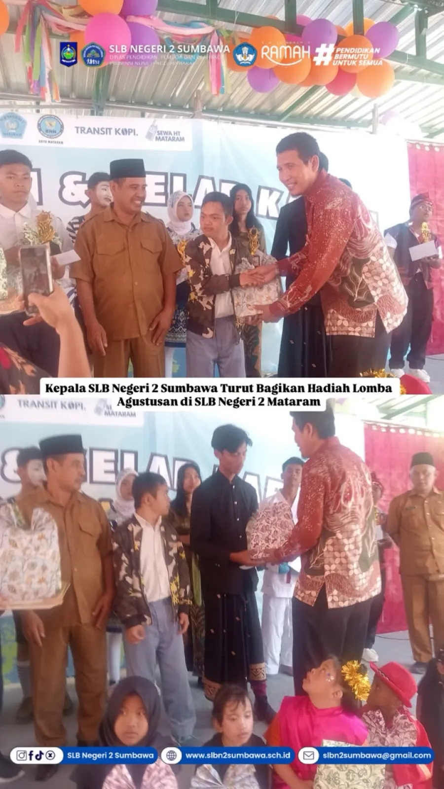 Kepala SLB Negeri 2 Sumbawa Turut Bagikan Hadiah Lomba Agustusan di SLB Negeri 2 Mataram